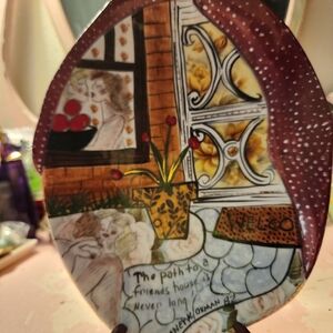 Handcrafted Ceramic Art Plate with Red and Brown Design